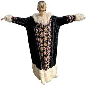 NEW Jennafer Grace Penny Lane Deluxe Velvet Embroidered Faux Fur Boho Coat XL